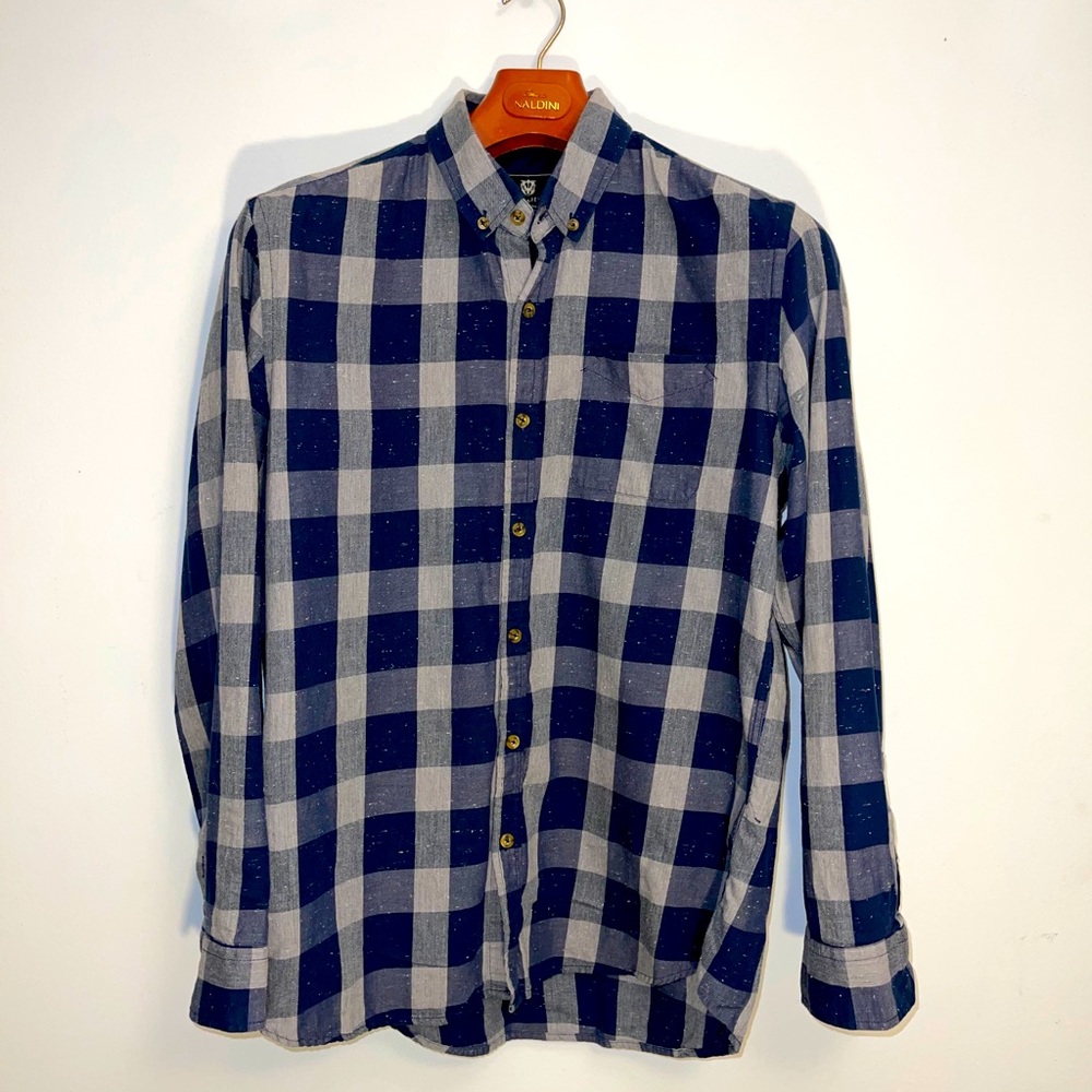 Blue and grey Plaid Button-down